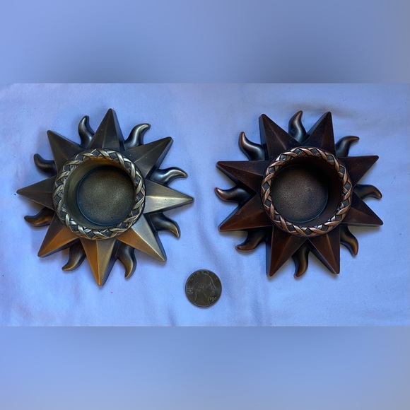 Lot of 2 metal tea light / votive candle holders- decorative sun / sunburst - Picture 3 of 5